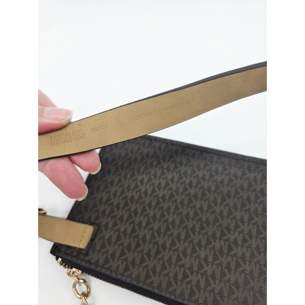 Michael Kors Brown Signature MK Pull Chain Waist Belt Bag Adjustable Gold Pack L